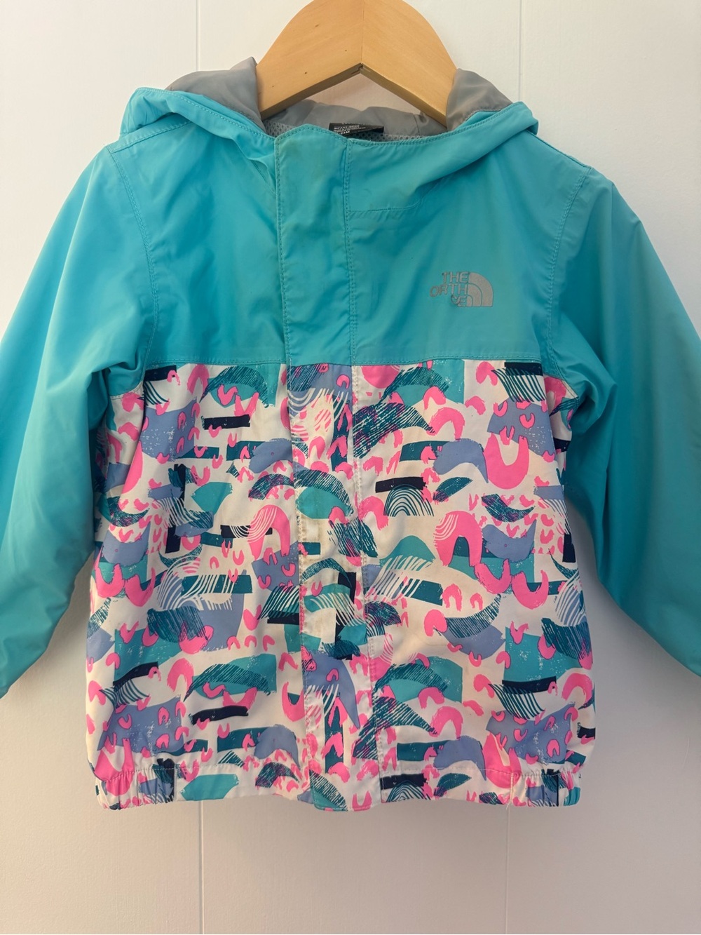 The North Face Teal Hooded Girls' Printed Rain Jacket